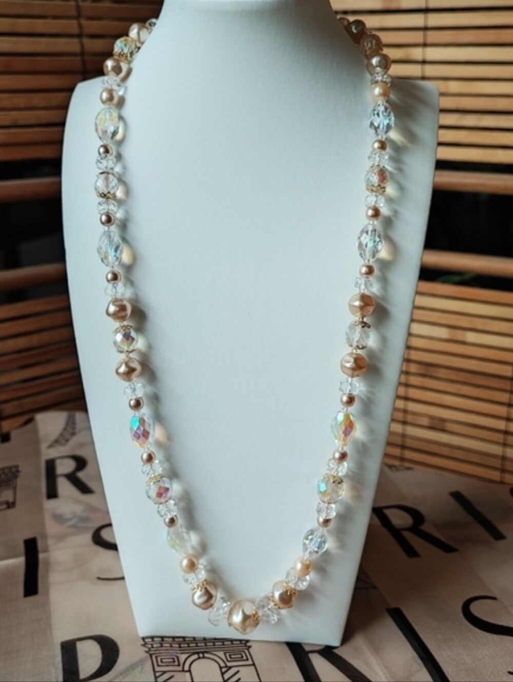 Boheme Tacoa Czech CZECHOSLOVAKIA Faux Pearls and Crystals Necklace Opera Length